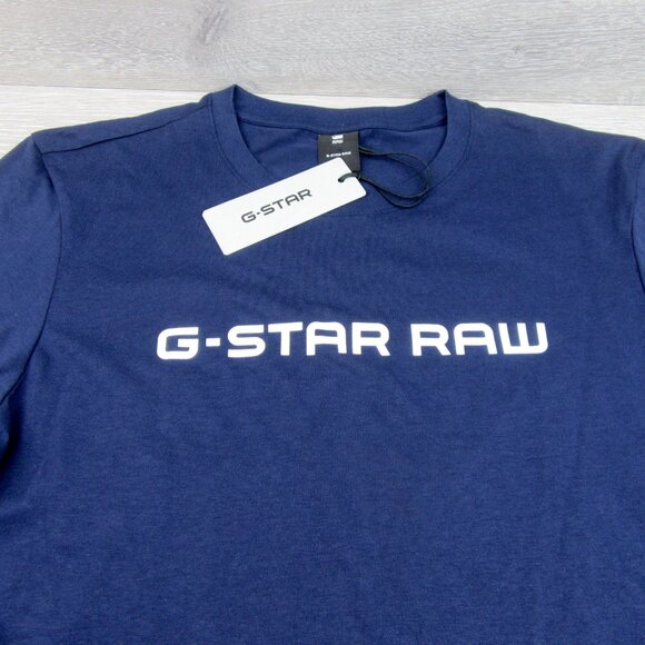 G-Star Raw Blue Graphic Script Short Sleeve T-Shirt Mens Size Medium Tee NEW - Picture 4 of 12